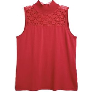NWT Cable & Gauze Sleeveless Red Mock Turt…